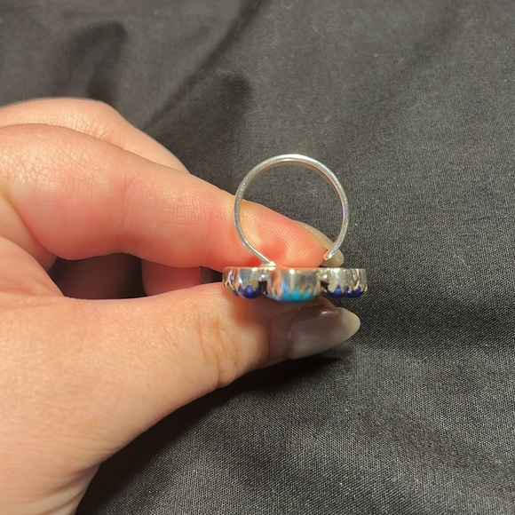 Blue Lapis Cluster Adjustable Ring, stamped sterling silver - Picture 3 of 3